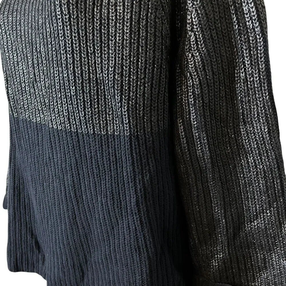 Chicos Womens Cotton Blend Navy Metallic Long Sleeve Chunky Knit Sweater 2 L